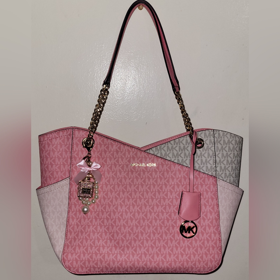 Michael Kors Jet Set Travel Large Chained Tote Bag In Pink Tea Rose New W/Flaw